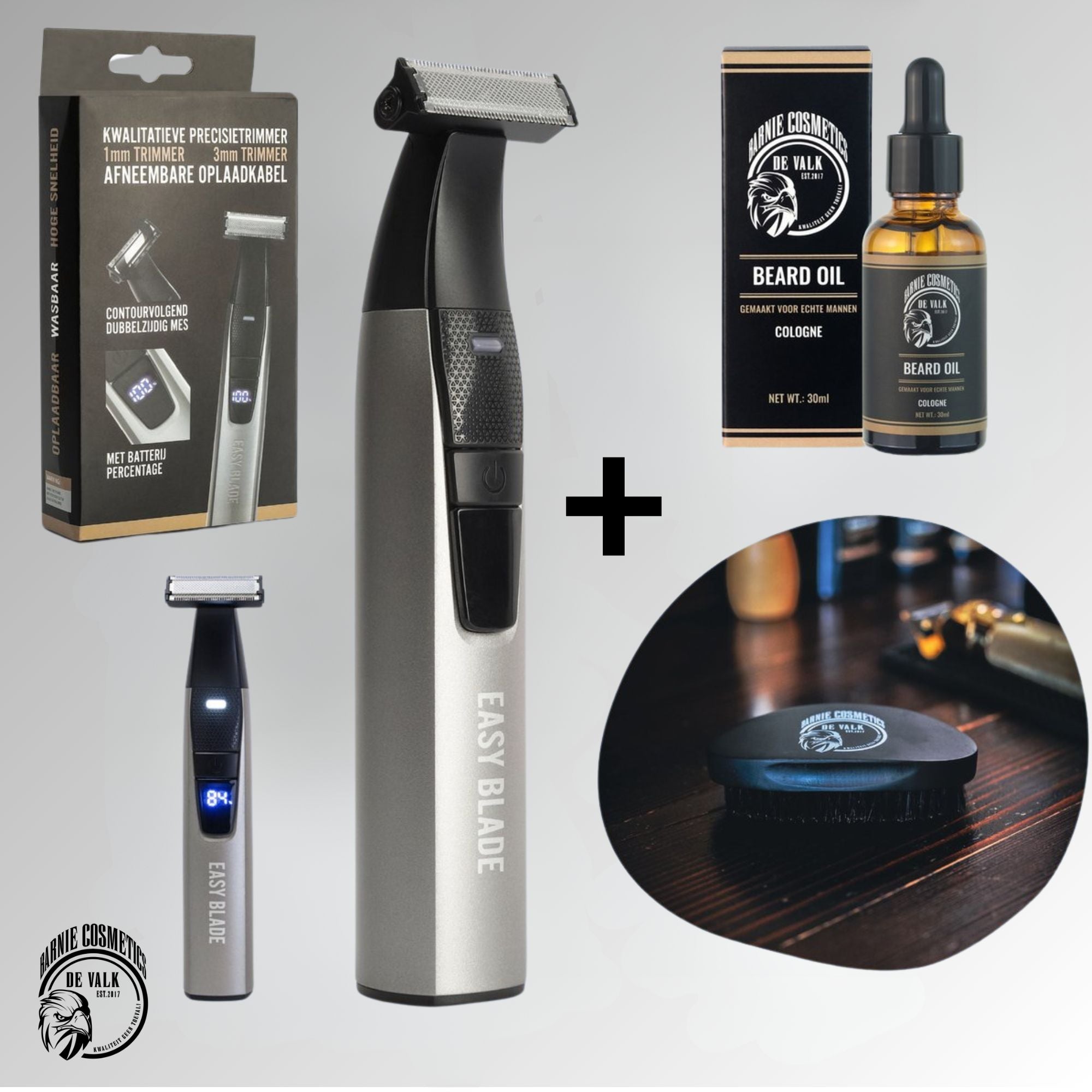 Easy blade trimmer - Where precision meets style with beard oil and brush