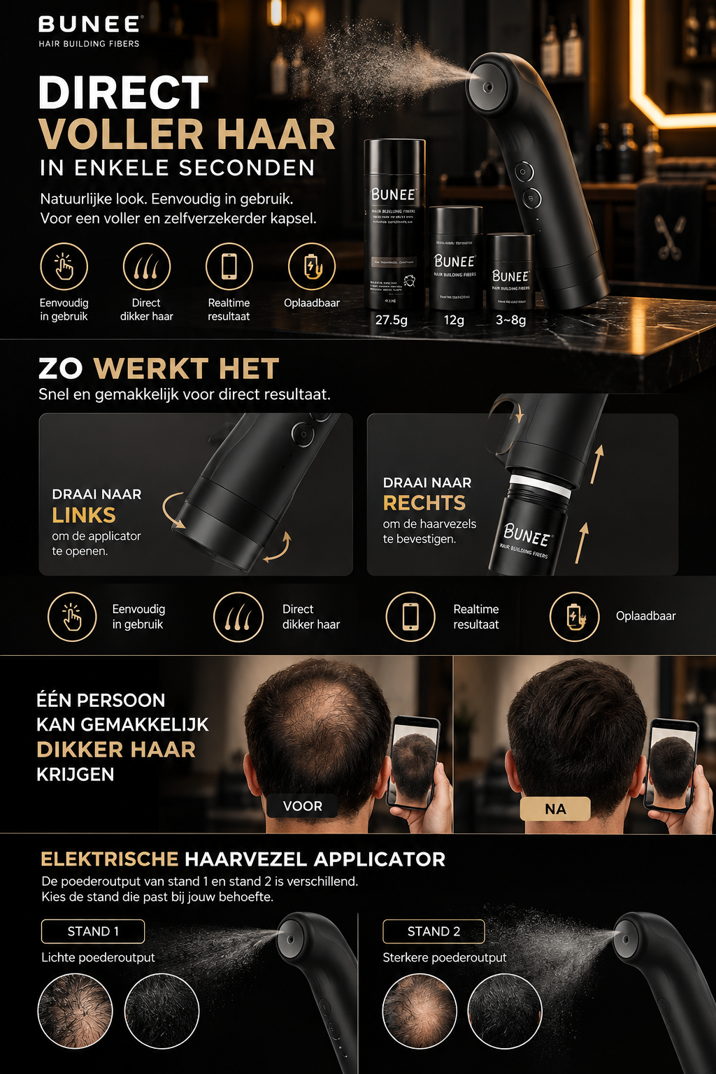 BUNEE Elektrische Haarvezel Applicator